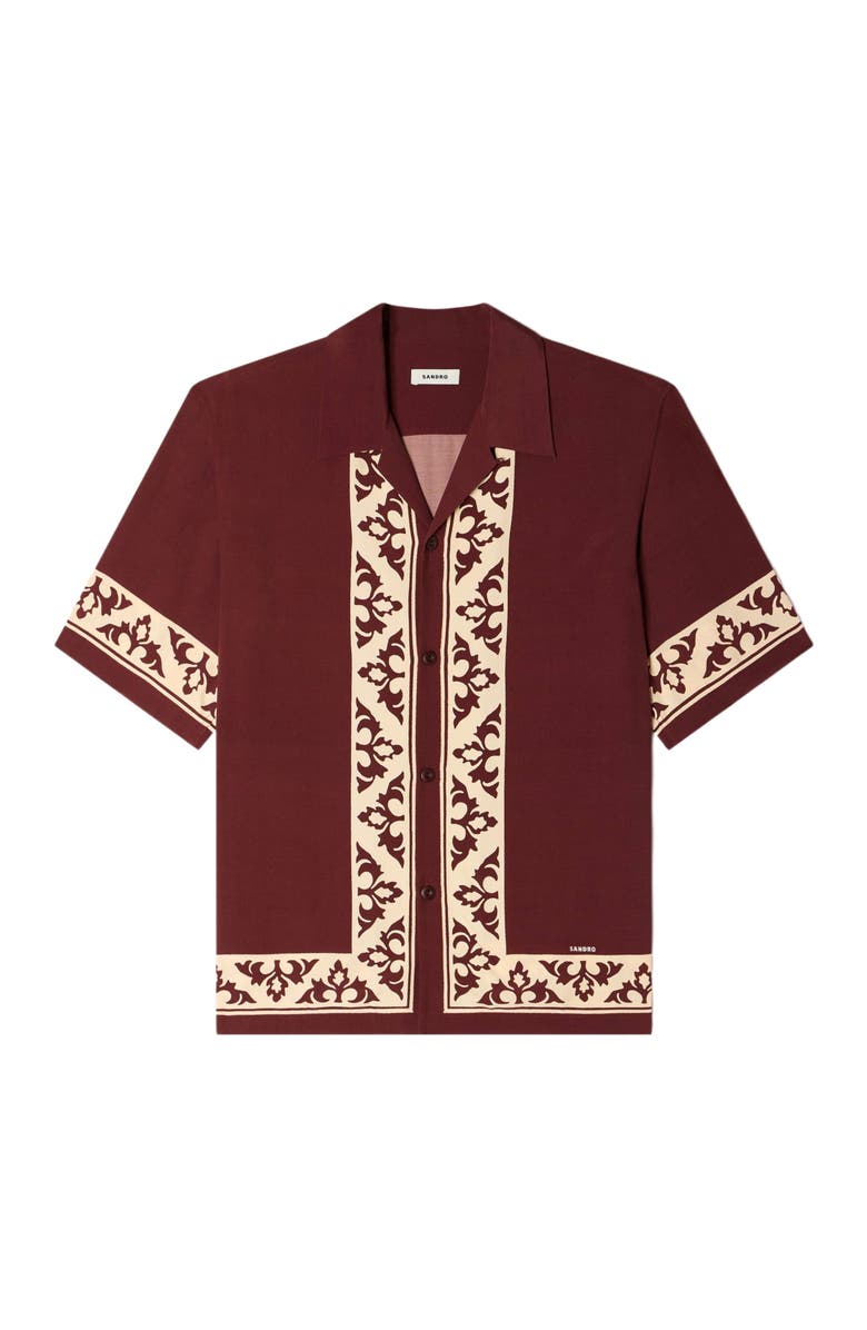 SANDRO Loose-fit contrast print shirt, Alternate, color, Chocolate