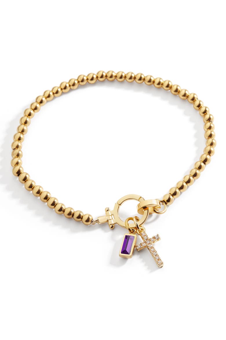 Cross Charm Birthstone Bracelet, Main, color, February Amethyst