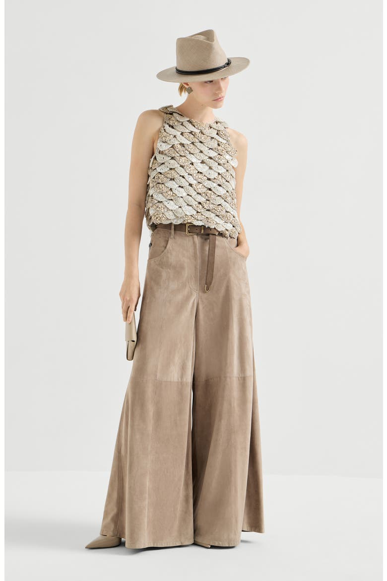 Suede maxi trousers, Alternate, color, Beige
