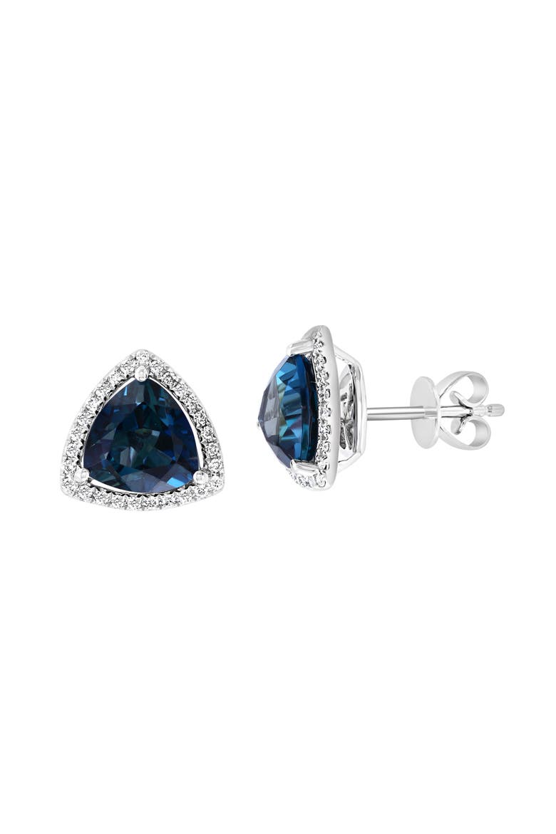 14K White Gold Trillion Cut London Blue Topaz & Halo Diamond Earrings, Alternate, color, 14K Gold