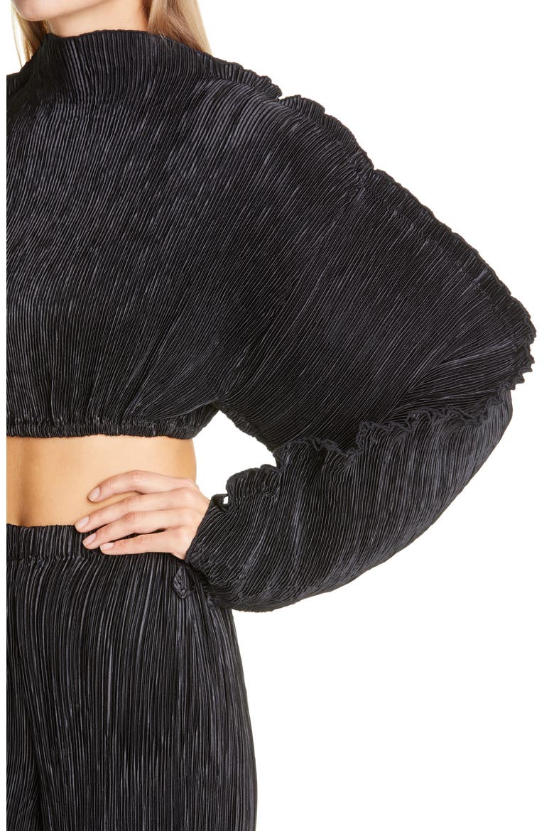 Mala Plissé Pleat Ruched Ruffle Sleeve Top, Alternate, color, BLACK