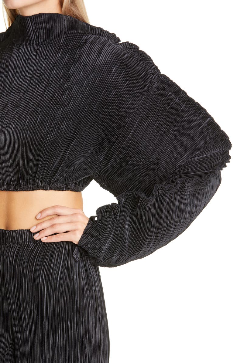 Cult Gaia Mala Plissé Pleat Ruched Ruffle Sleeve Top, Alternate, color, 