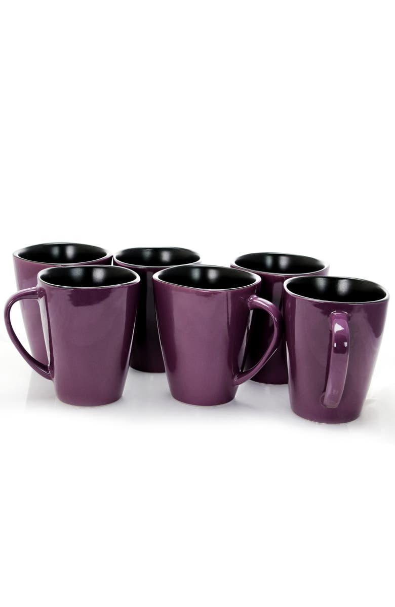 Elama Mulberry 14 oz Stoneware Mugs , Set of 6, Alternate, color, Purple