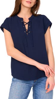 Vince Camuto Crinkle Lace-Up Top