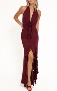 Petal & Pup Leowna Ruffle Detail Halter Neck Maxi Dress