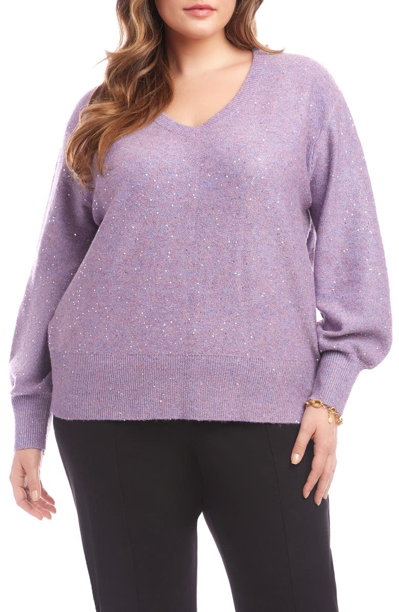 Karen Kane Sequin V-Neck Sweater, Main, color, Lavender