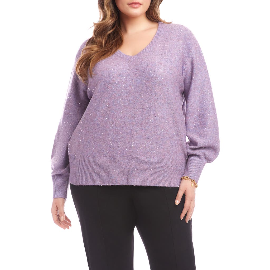 Karen Kane Sequin V-neck Sweater In Purple