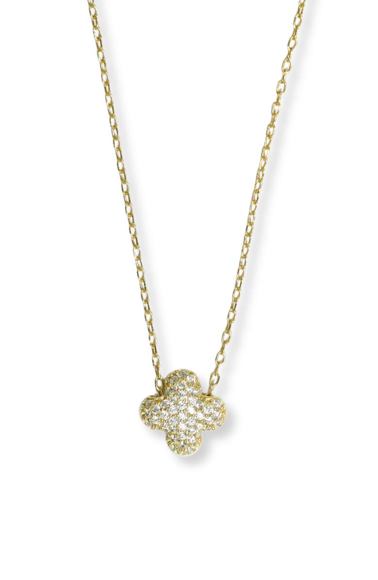 Argento Vivo Sterling Silver Pavé Cubic Zirconia Mini Clover Pendant Necklace, Main, color, Gold
