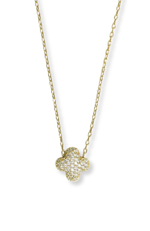 Argento Vivo Sterling Silver Pavé Cubic Zirconia Mini Clover Pendant Necklace In Gold