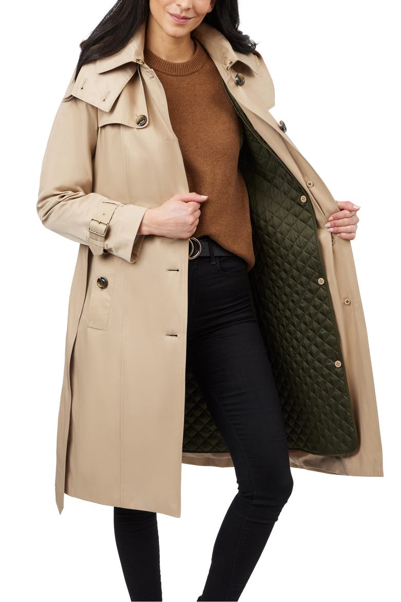 Water Resistant Belted Trench Coat with Removable Liner, Alternate, color, STONE