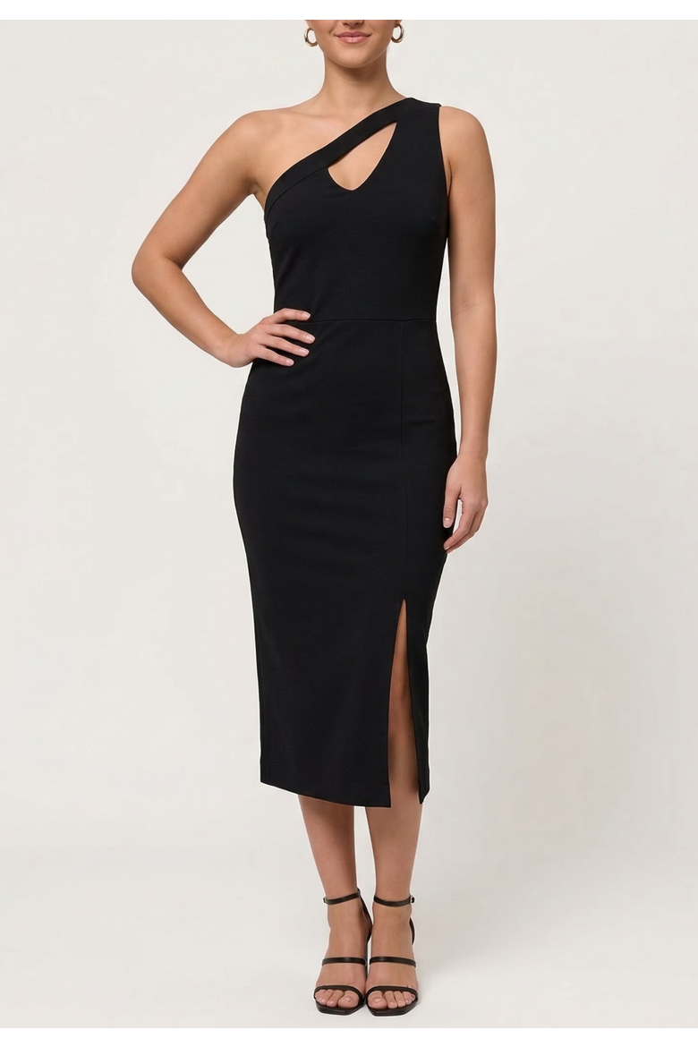 Lara One-Shoulder Midi Dress, Main, color, Black