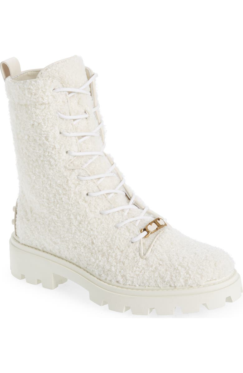 Tod's Faux Shearling Combat Boot, Main, color,