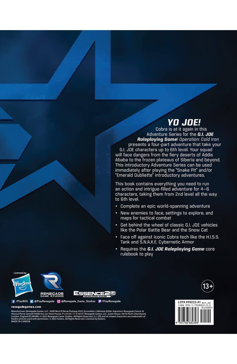 Renegade Game Studios G.I. JOE Roleplaying Game Operation Cold Iron Adventure Book, Alternate, color, Multicolored