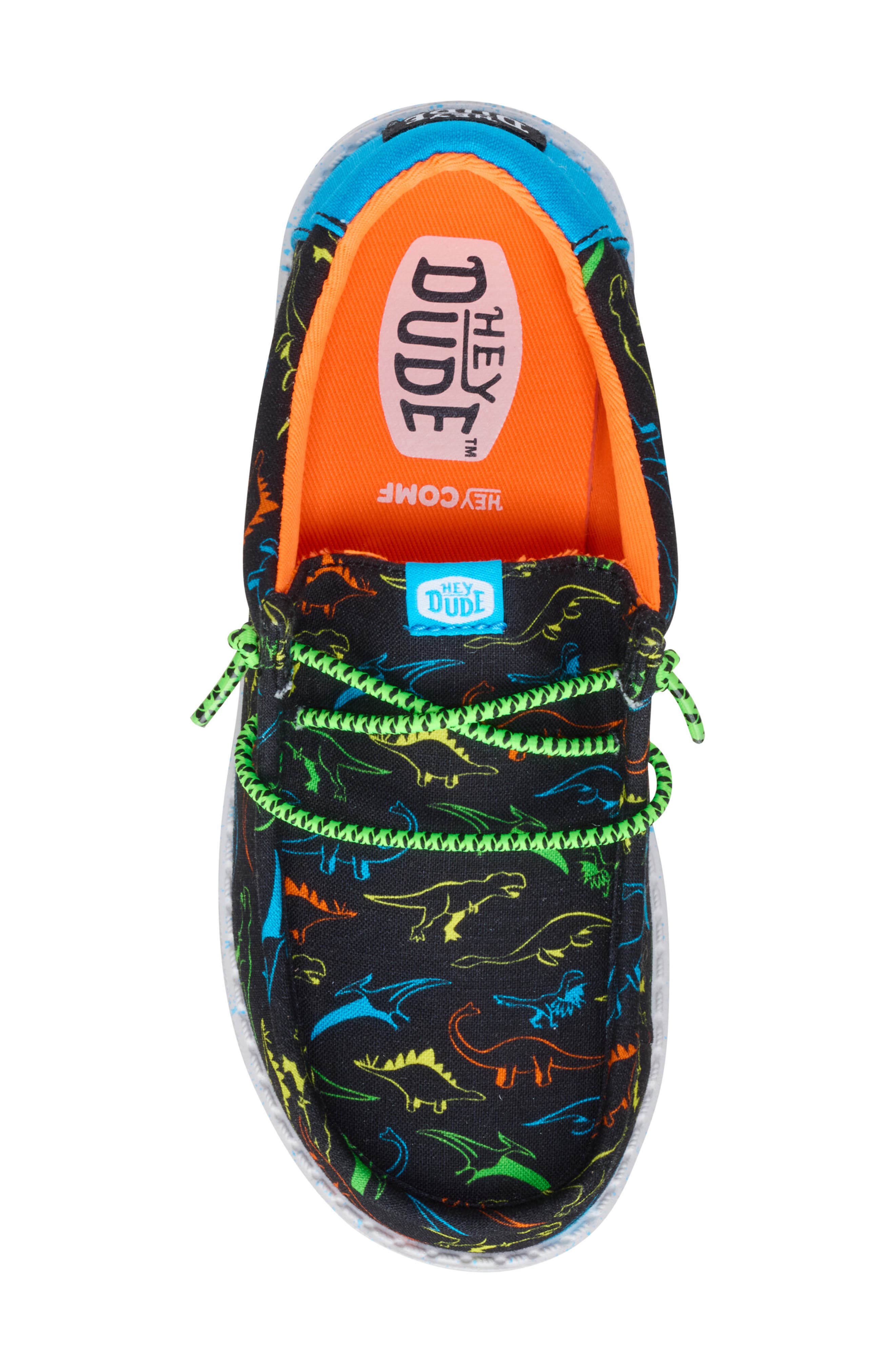 Hey Dude Kids' Wally Dinoworld Slip-On, Alternate, color, Black/ Neon Multi