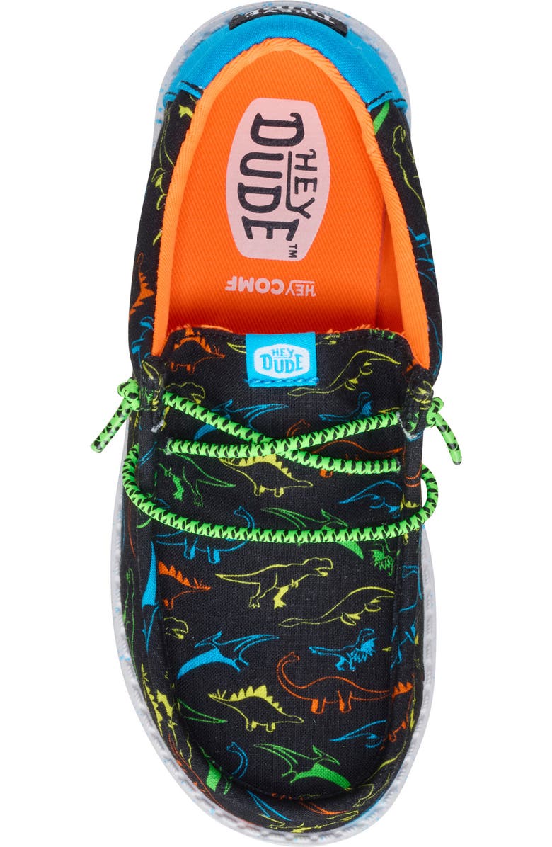 Hey Dude Kids' Wally Dinoworld Slip-On, Alternate, color, Black/ Neon Multi