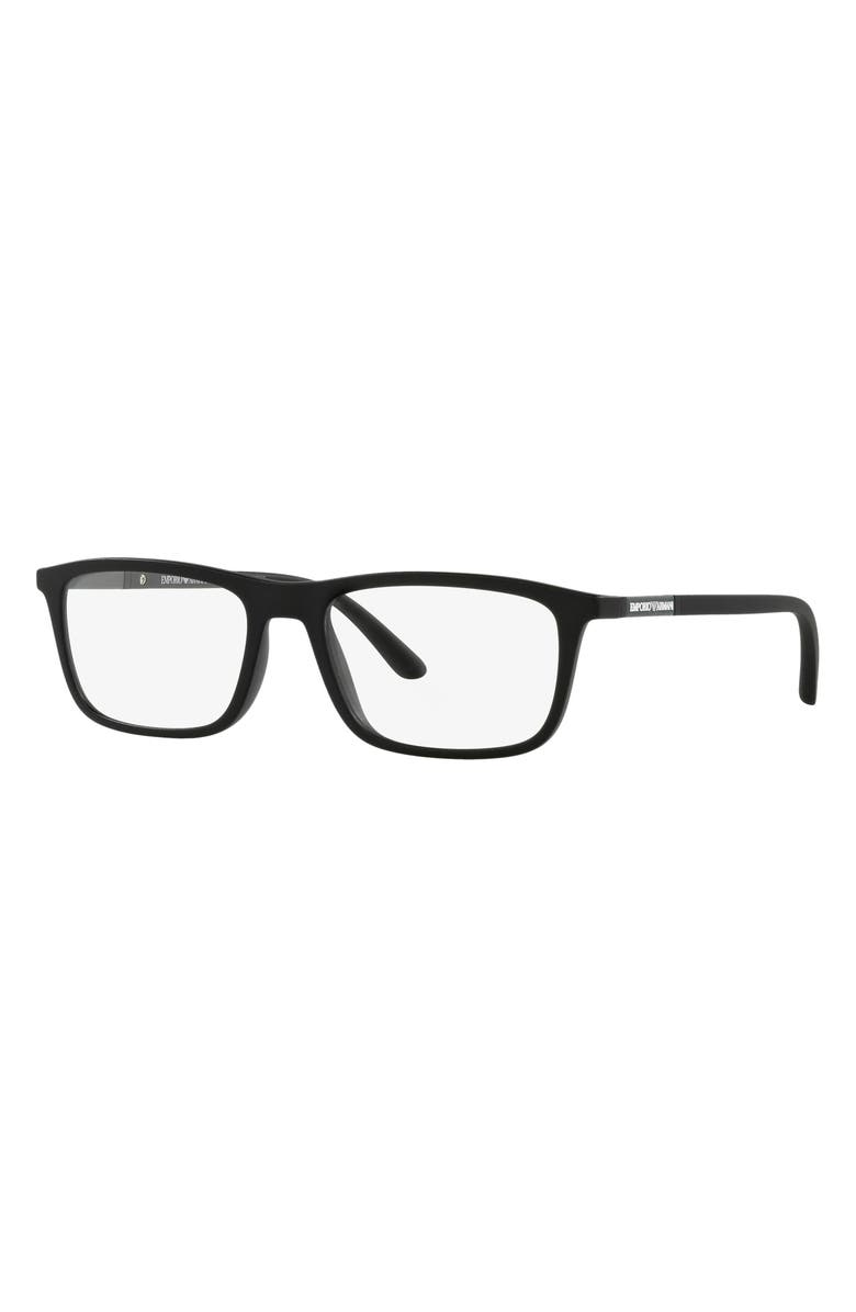 Emporio Armani 55mm Rectangular Glasses, Alternate, color, Matte Black / Clear