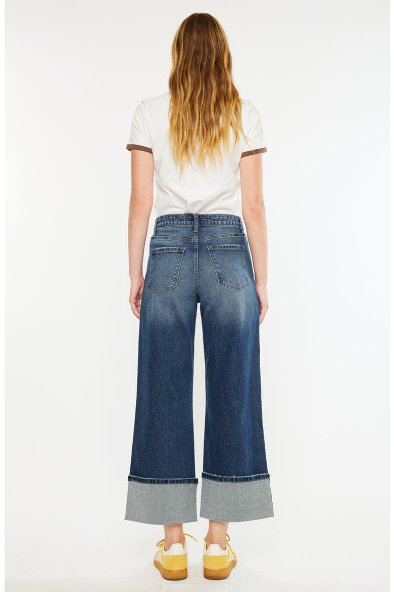 Collie Ultra High Rise Cropped Wide Leg Jeans, Alternate, color, Dark Wash