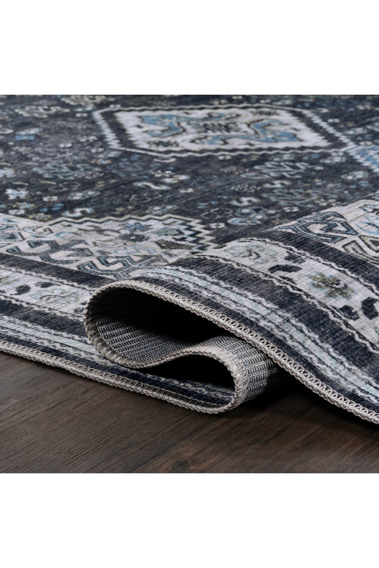 Dalyan Geometric Medallions Machine-Washable Area Rug, Alternate, color, Navy/Light Gray