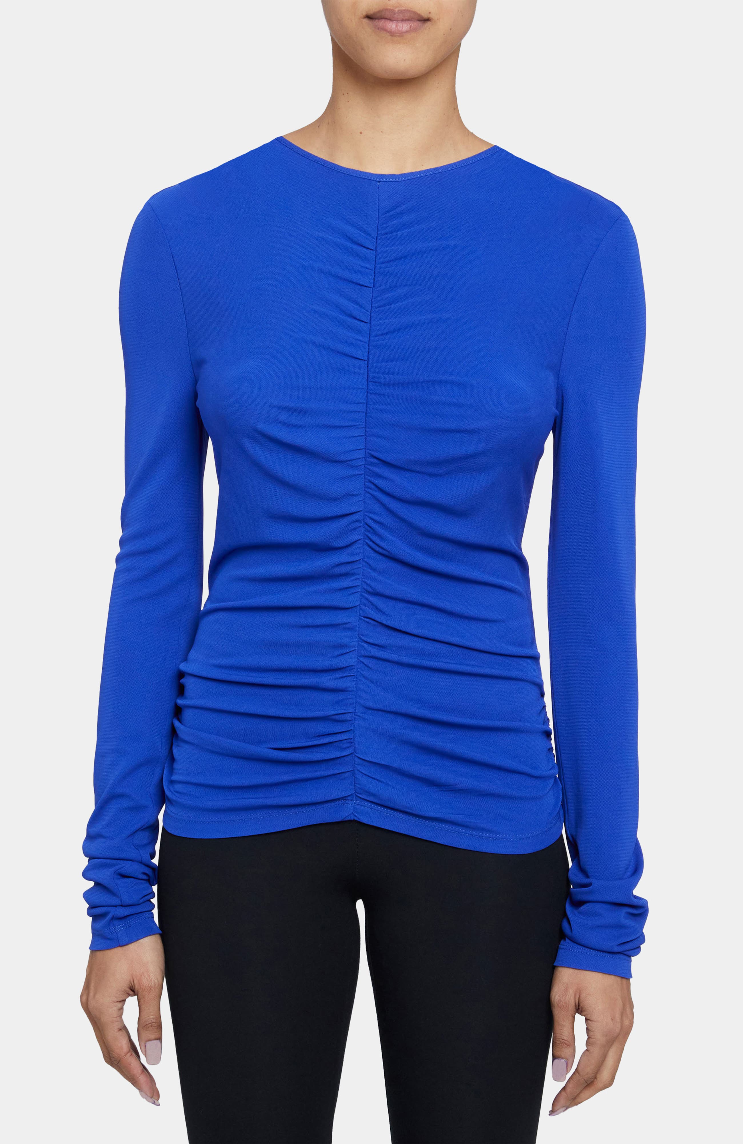 Clea Long Sleeve Fitted Top with Front Ruching
