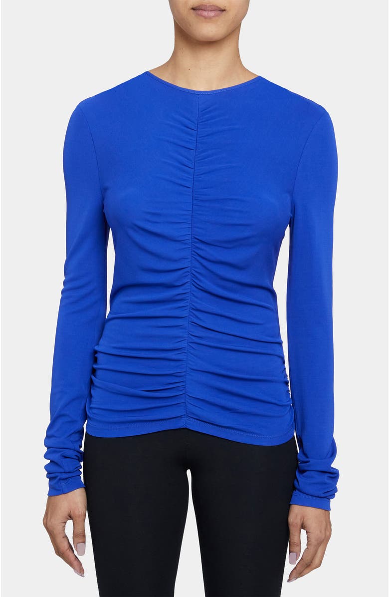 Santorelli CLEA Long Sleeve Fitted Top with Front Ruching, Main, color, Violet Blue
