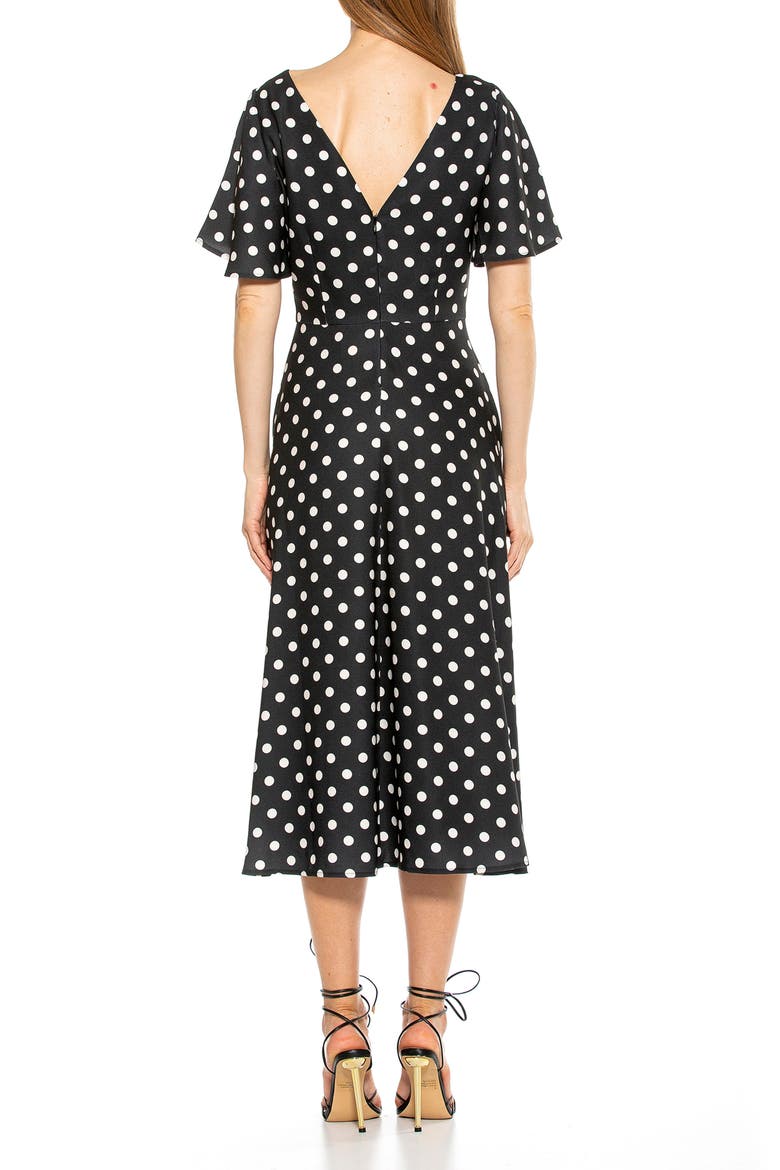 Boatneck Flutter Sleeve Fit N Flare Dress, Alternate, color, BLK/ WHT POLKA DOTS