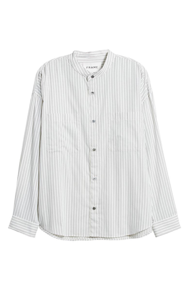 FRAME Pinstripe Band Collar Button-Up Shirt, Alternate, color, Black White Stripe