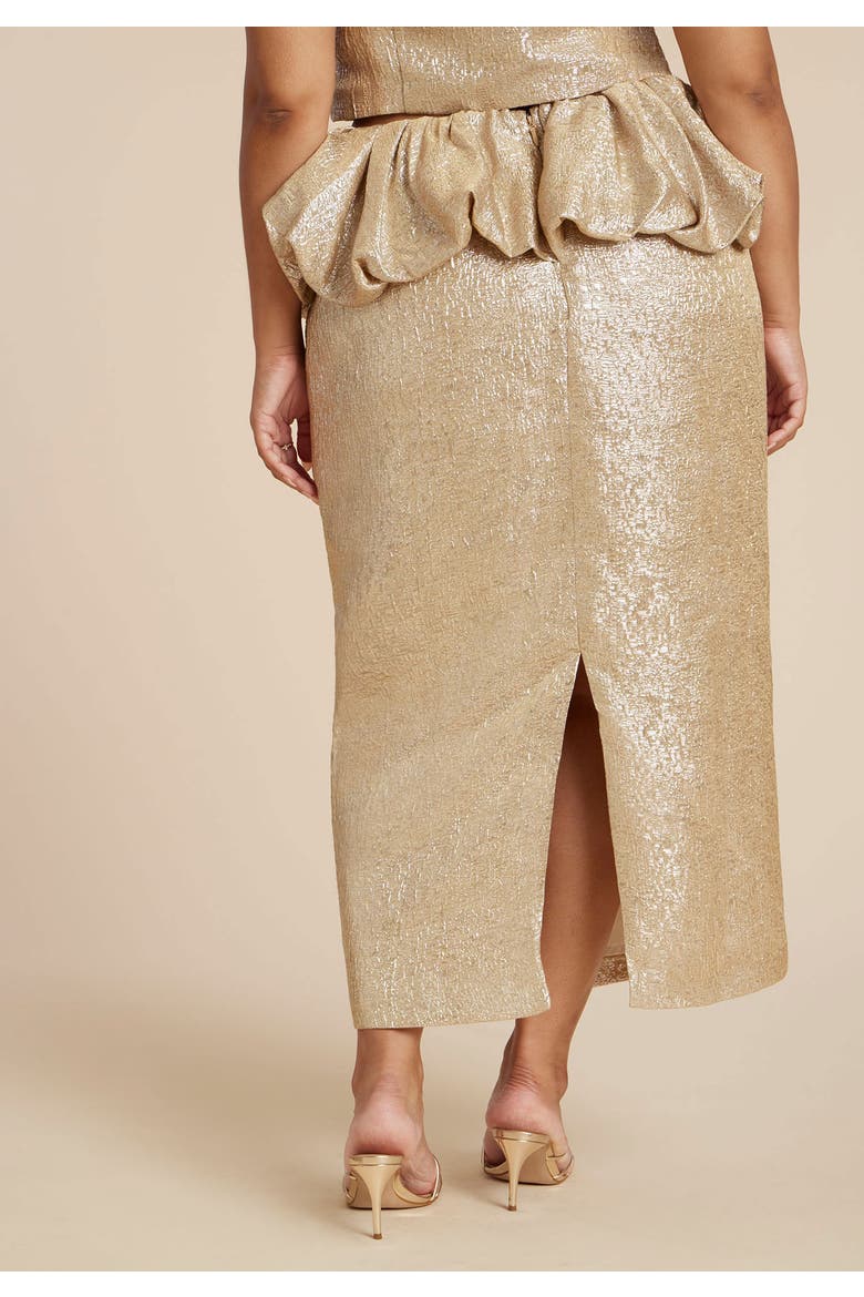 Metallic Skirt With Bubble Peplum, Alternate, color, CHAMPAGNE SILVER