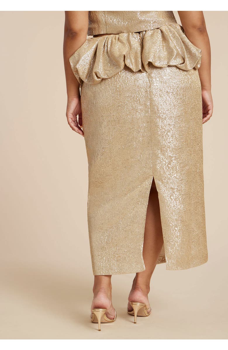 ELOQUII Metallic Skirt With Bubble Peplum, Alternate, color, Champagne Silver
