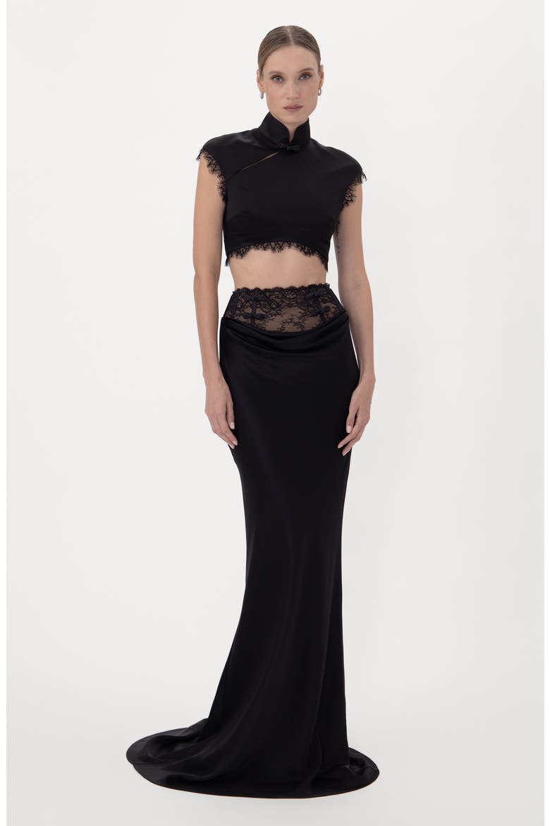 Lila Satin Crop Top, Alternate, color, BLACK