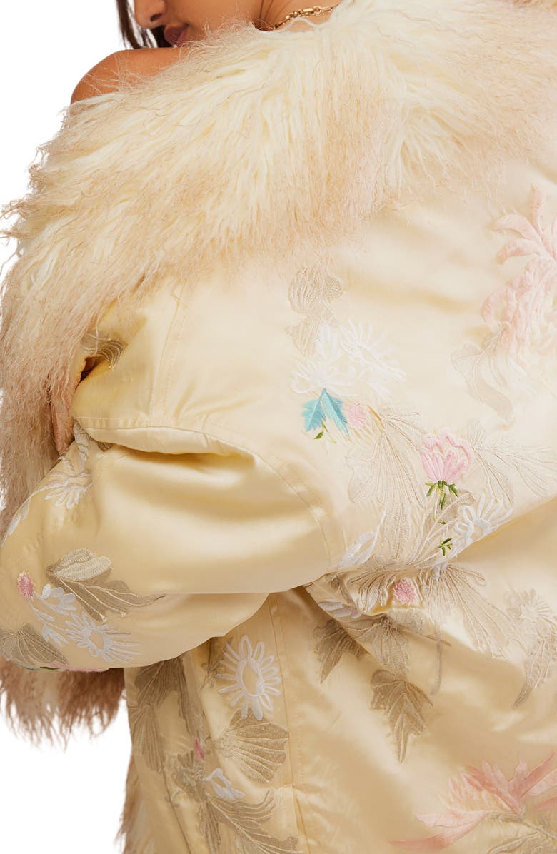 Free People Moon Petals Velvet Floral Detail Jacket with Faux Fur Trim, Alternate, color, Cream Combo