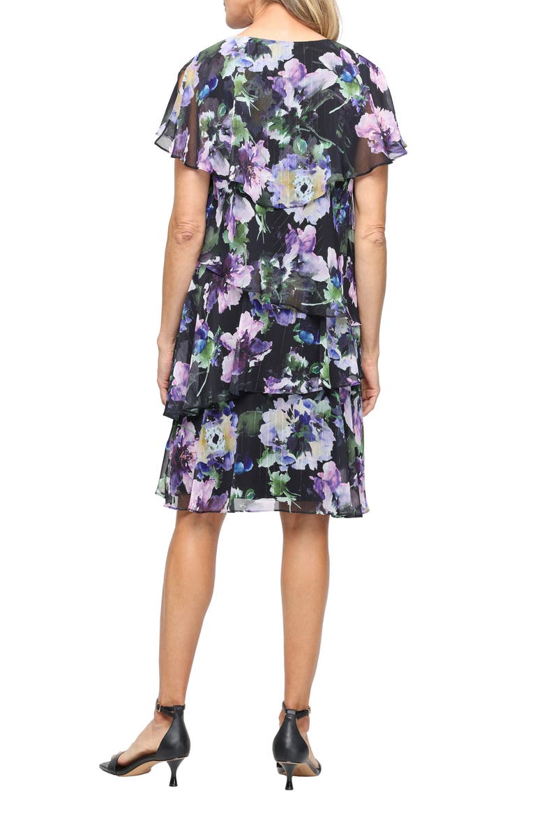 Floral Tiered Ruffle Chiffon Dress, Alternate, color, BLACK MULTI