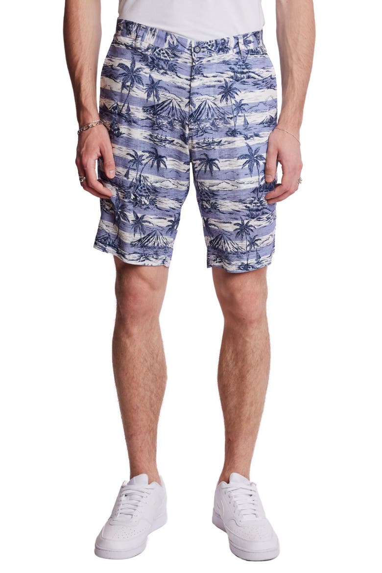 Felix Slim Fit Shorts, Main, color, INDIGO PALMS STRIPE