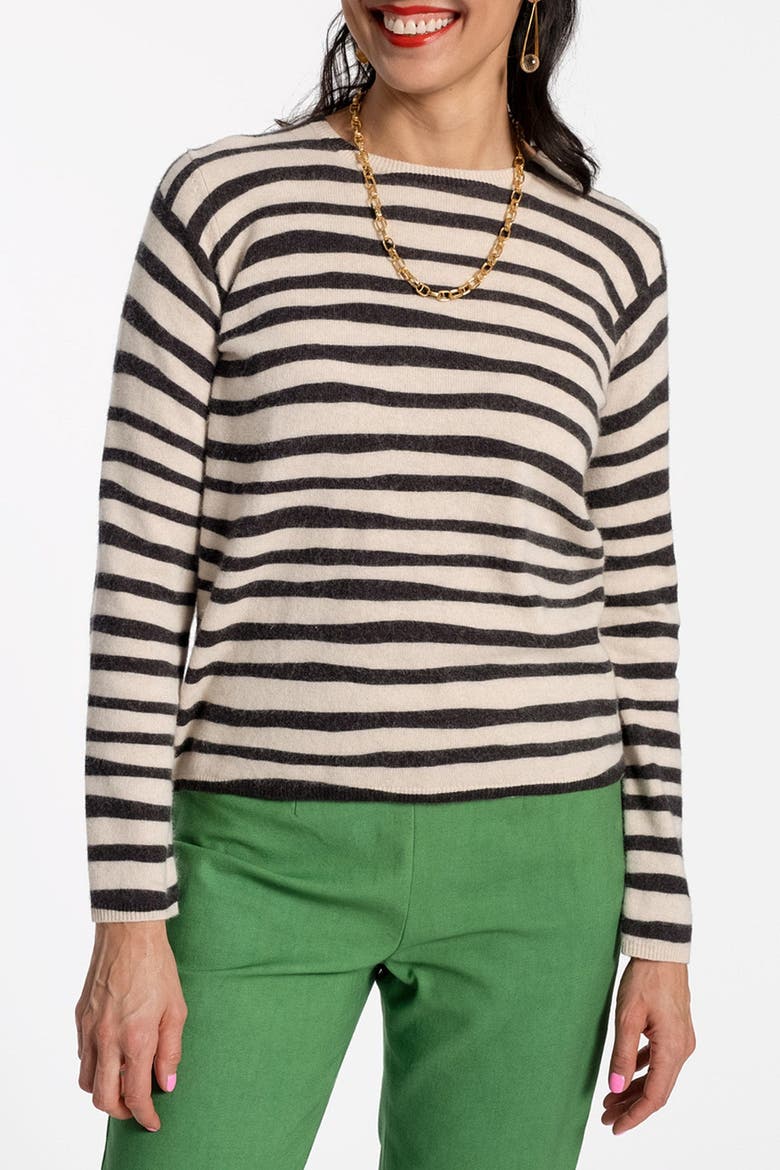 Honey Crewneck Painterly Stripe, Main, color, Black/Oyster