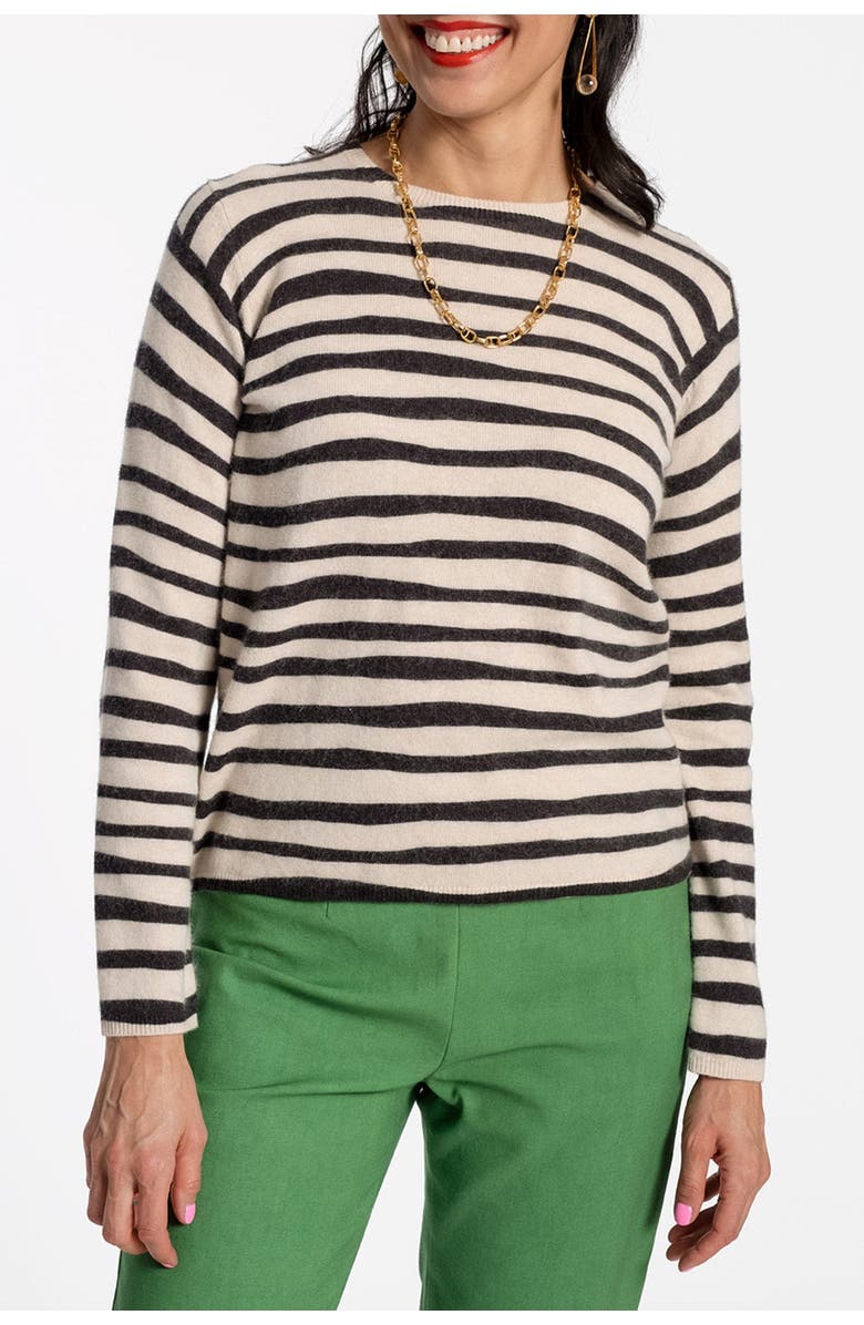 Frances Valentine Honey Crewneck Painterly Stripe, Main, color, Black/Oyster