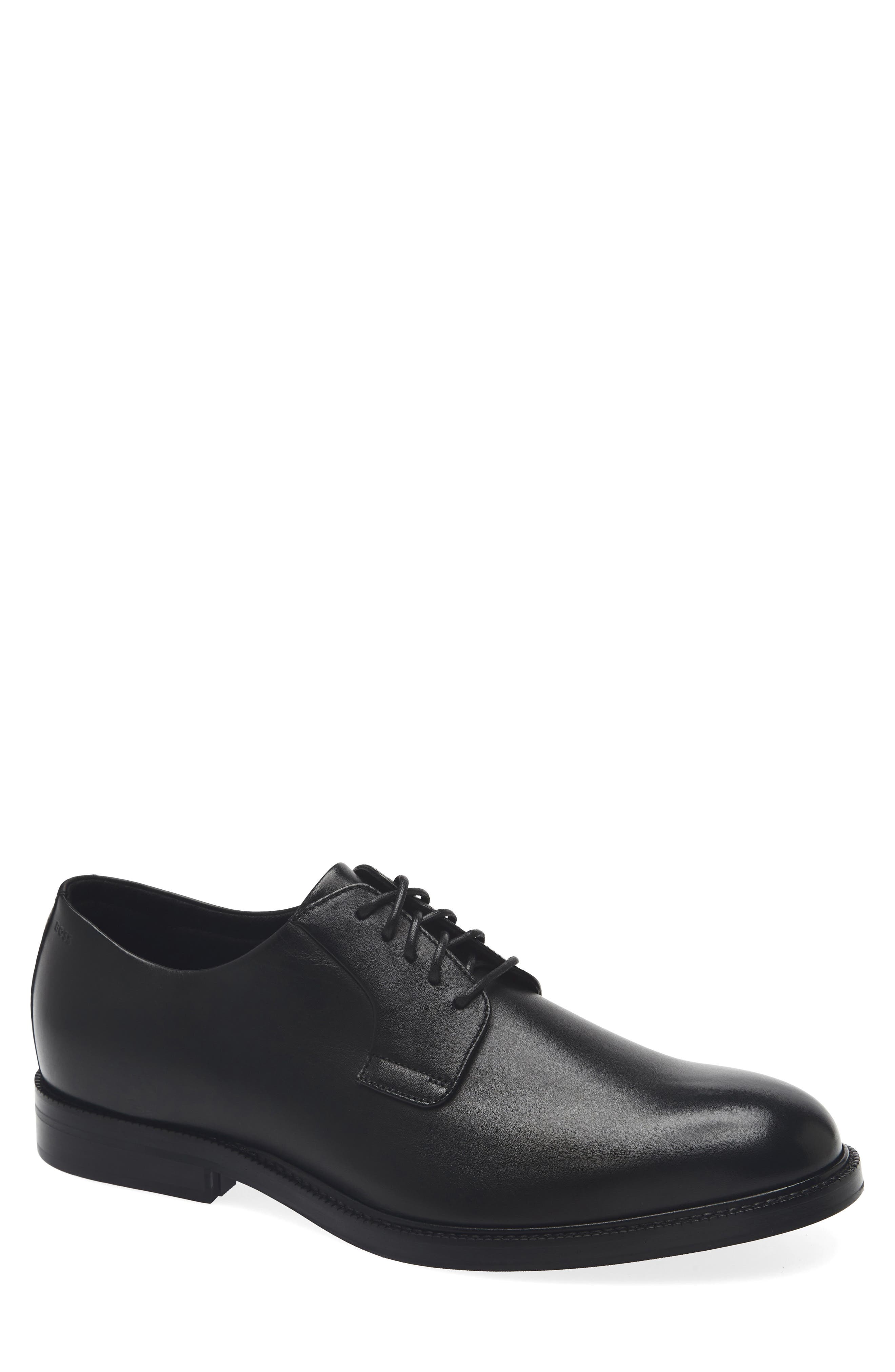 BOSS Dresletic Leather Plain Toe Derby, Main, color, Black
