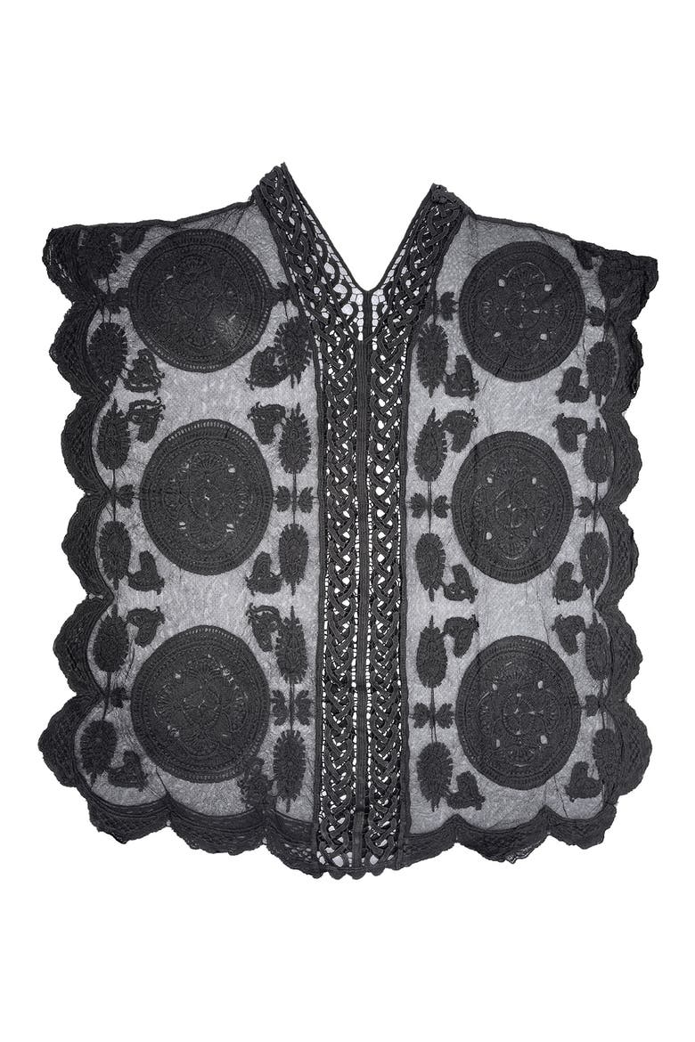 Mesh Embroidered Tunic Top, Alternate, color, BLACK