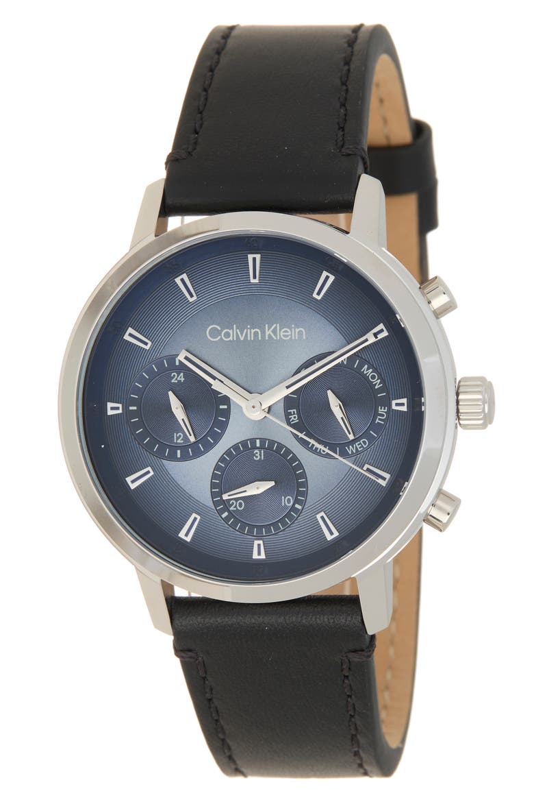 Gauge Leather Strap Watch, Main, color, BLUE
