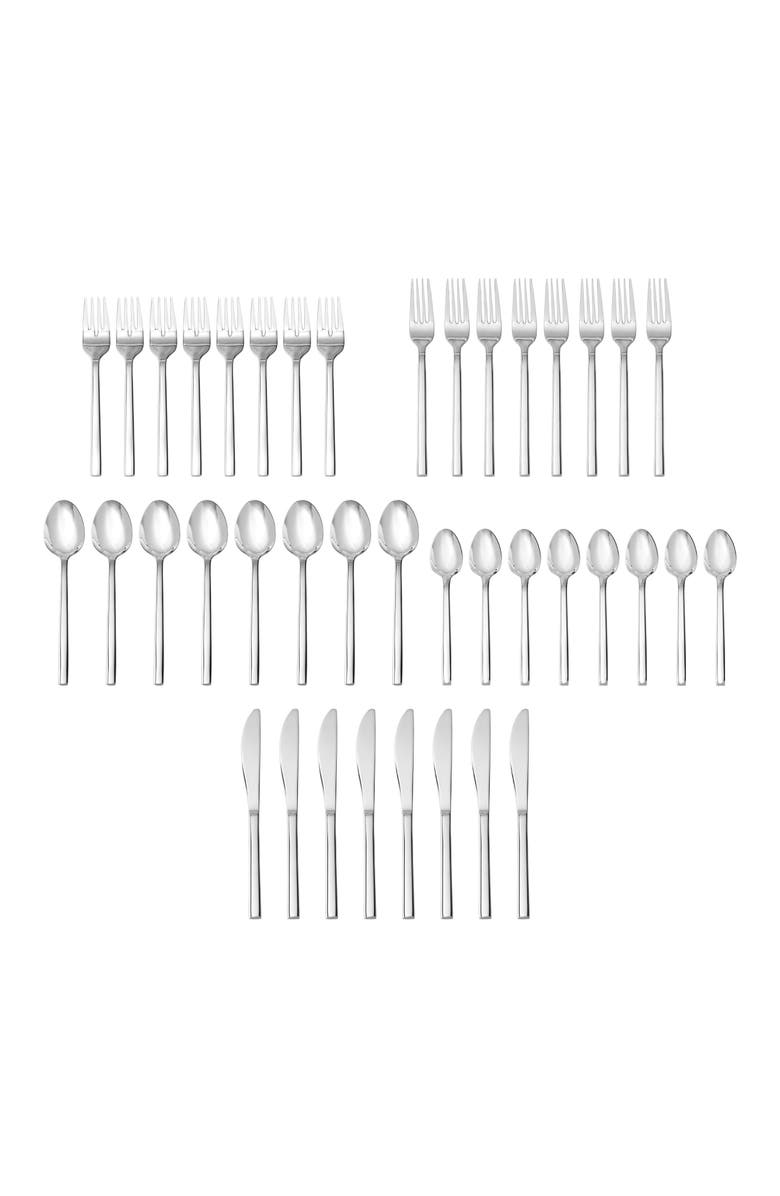 Fortessa Arezzo Brushed 40-Piece Flatware Set, Main, color, Silver