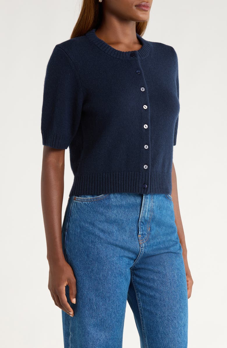 Reformation Cashmere & Wool Crop Cardigan, Alternate, color, Navy