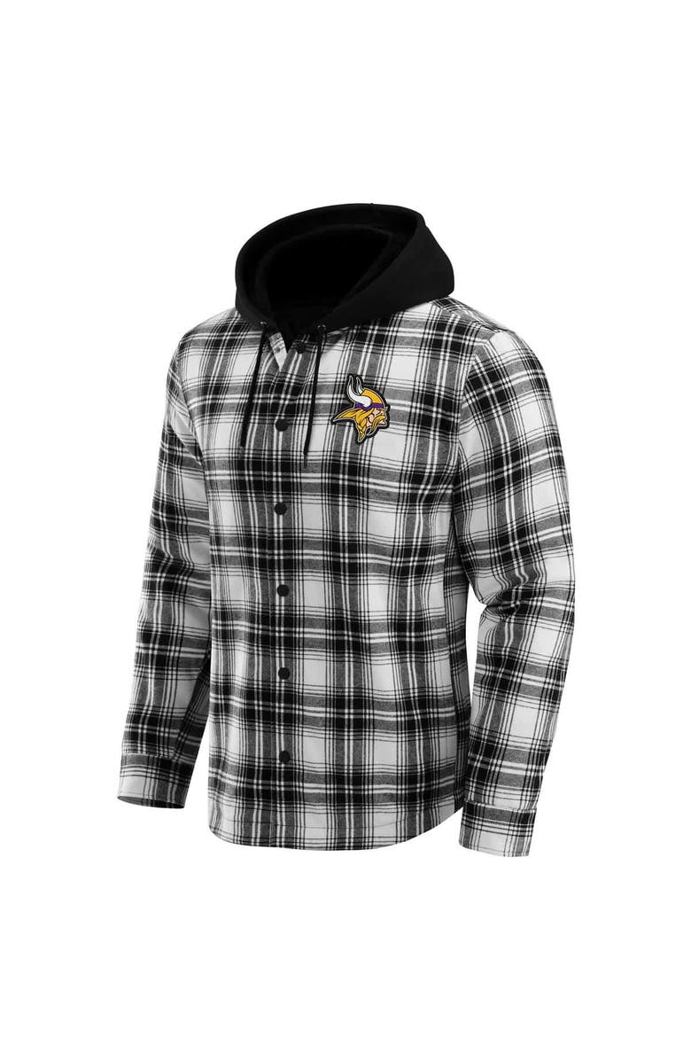 Darius Rucker Collection by Fanatics Men's NFL x Darius Rucker Collection by Fanatics Black Minnesota Vikings Plaid Flannel Quilted Full-Snap Hooded Shacket, Alternate, color, Black