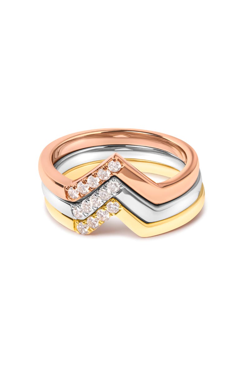 14K Gold 1/4 Cttw Diamond Chevron V Stackable Band Ring Set, Alternate, color, Yellow