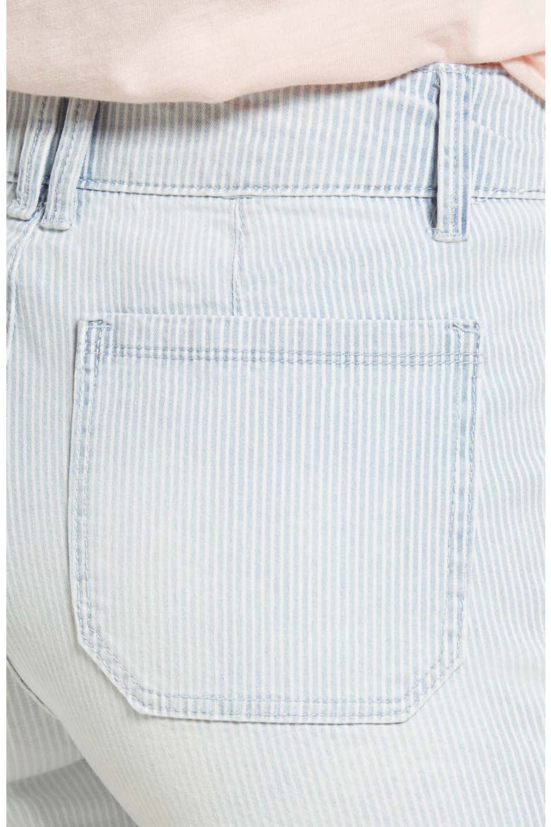 'Ab'Solution Stripe High Waist Raw Hem Denim Shorts, Alternate, color, SKY BLUE