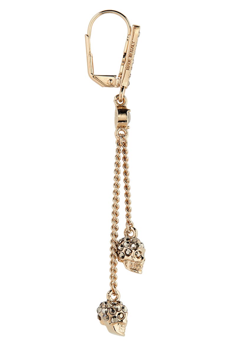 Alexander McQueen Double Skull Drop Earrings, Alternate, color, GOLD