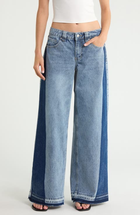 Maya Two-Tone Mid Rise Ultra Wide Leg Jeans