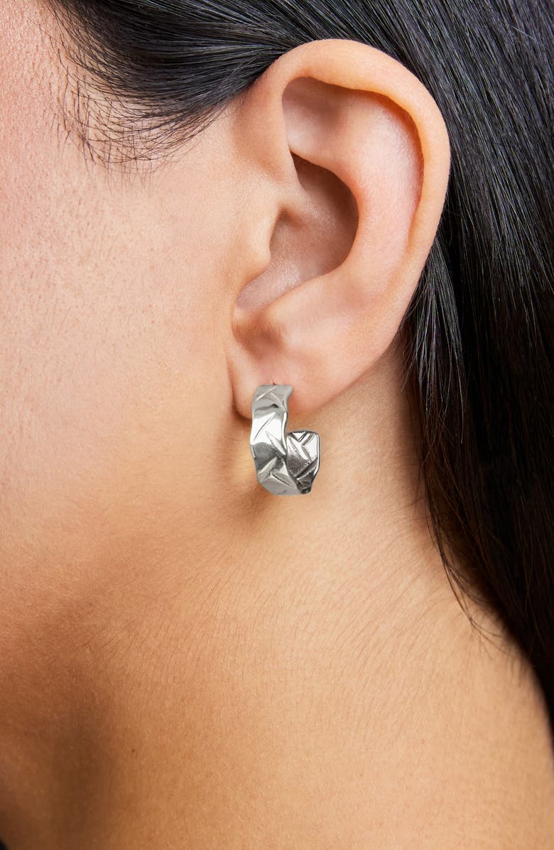 Sterling Forever Ashton Texture Hoop Earrings, Alternate, color, Silver