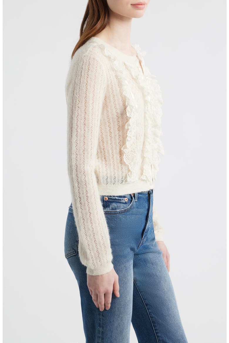 Melisse Lace Ruffle Alpaca & Wool Blend Cardigan, Alternate, color, ASPEN WHITE