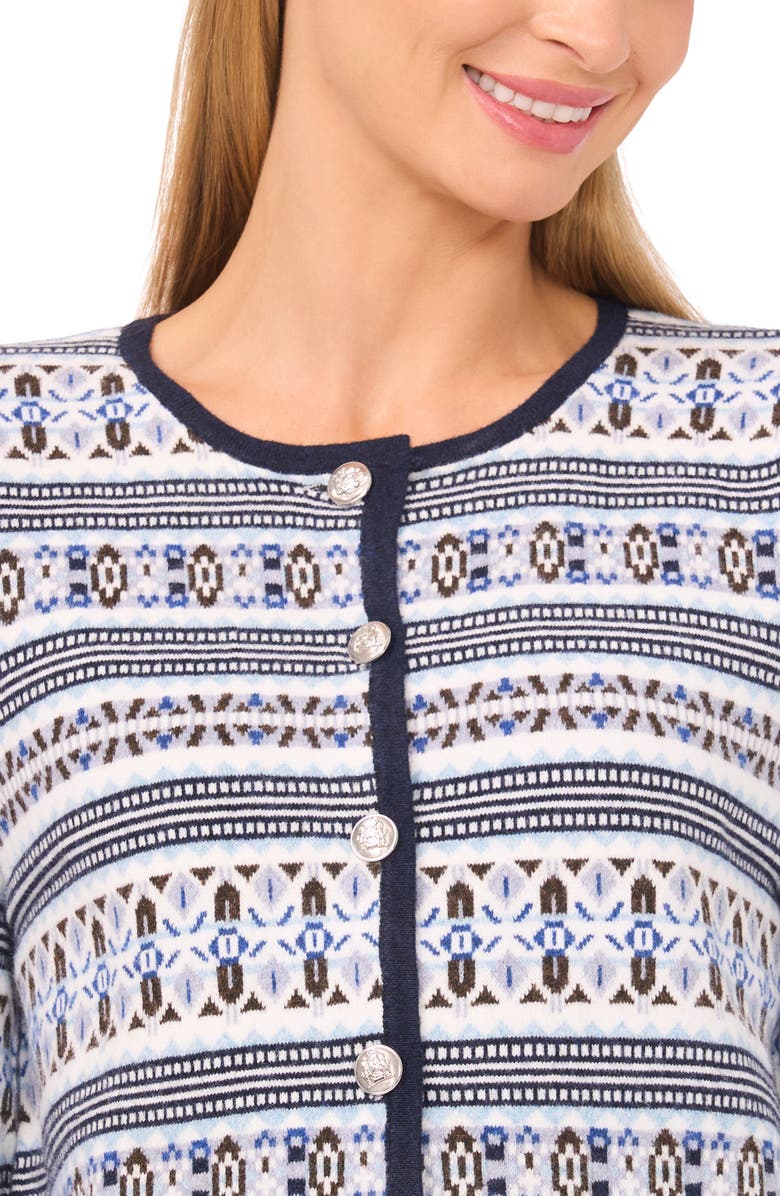 CeCe Fair Isle Stripe Cardigan, Alternate, color, Heather Navy