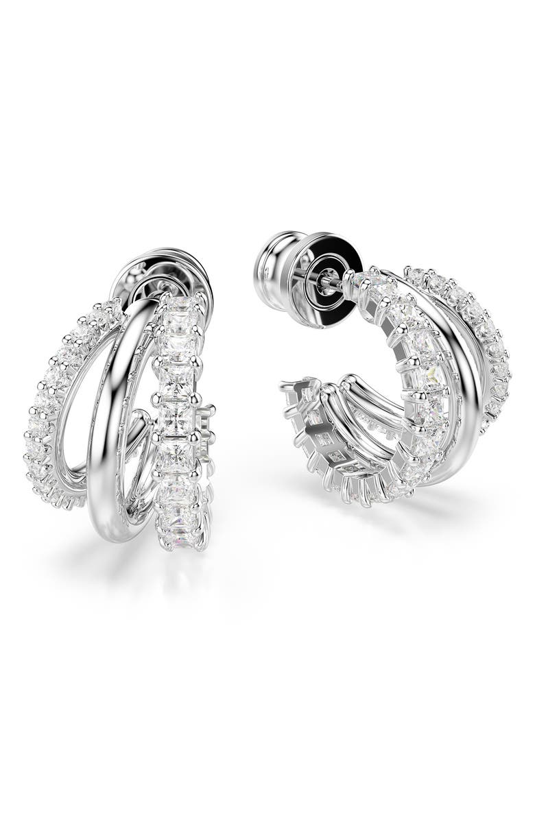 Swarovski Hyperbola Hoop Earrings, Alternate, color, White/ Silver