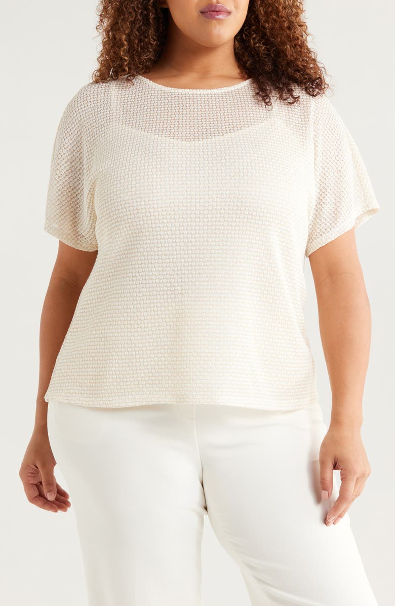 Anne Klein Metallic Stitch Boat Neck Top, Main, color,