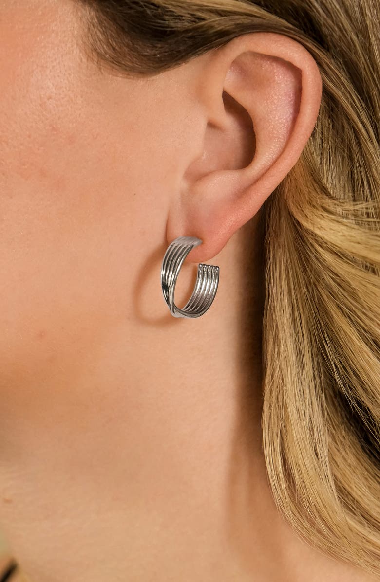 Sterling Forever Katya Textured Hoop Earrings, Alternate, color, Silver